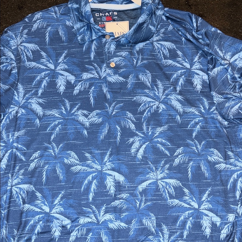NWT Chaps Azure Leaf Pattern Polo Size XL